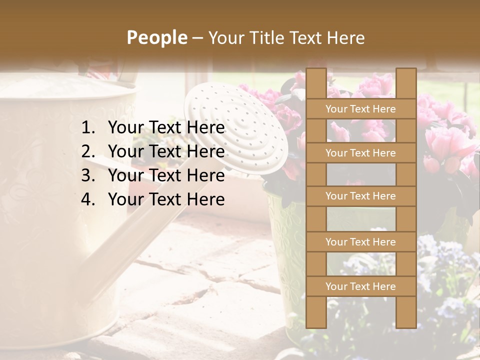 A Watering Can Filled With Flowers On A Table PowerPoint Template