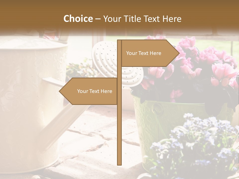 A Watering Can Filled With Flowers On A Table PowerPoint Template
