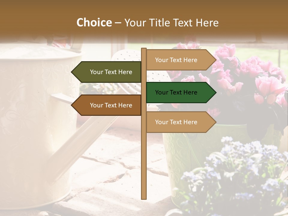 A Watering Can Filled With Flowers On A Table PowerPoint Template