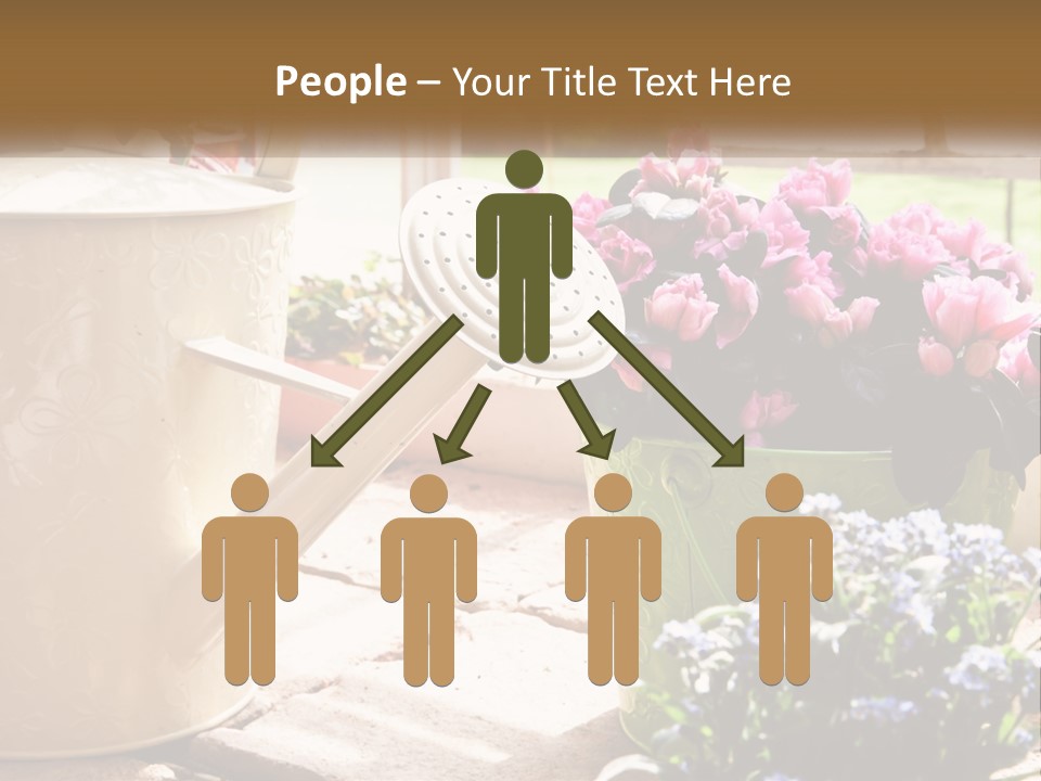 A Watering Can Filled With Flowers On A Table PowerPoint Template