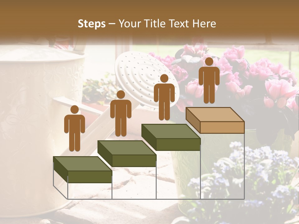 A Watering Can Filled With Flowers On A Table PowerPoint Template