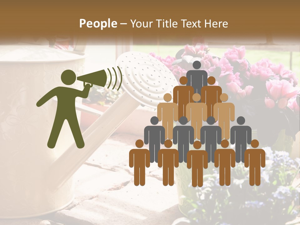 A Watering Can Filled With Flowers On A Table PowerPoint Template