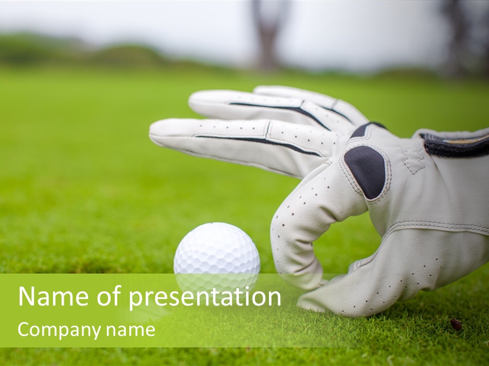 A Golf Ball And Glove On The Green Grass PowerPoint Template