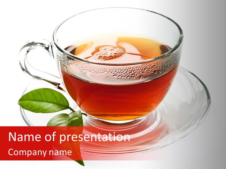 A Cup Of Tea With A Leaf On A Saucer PowerPoint Template