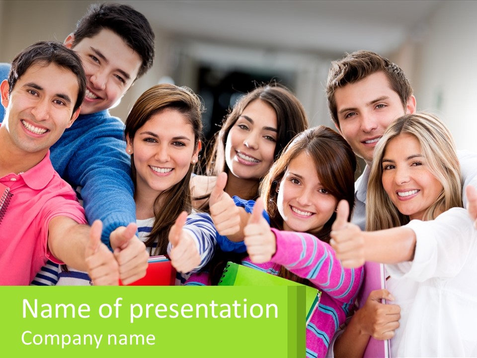 A Group Of Young People Giving Thumbs Up PowerPoint Template