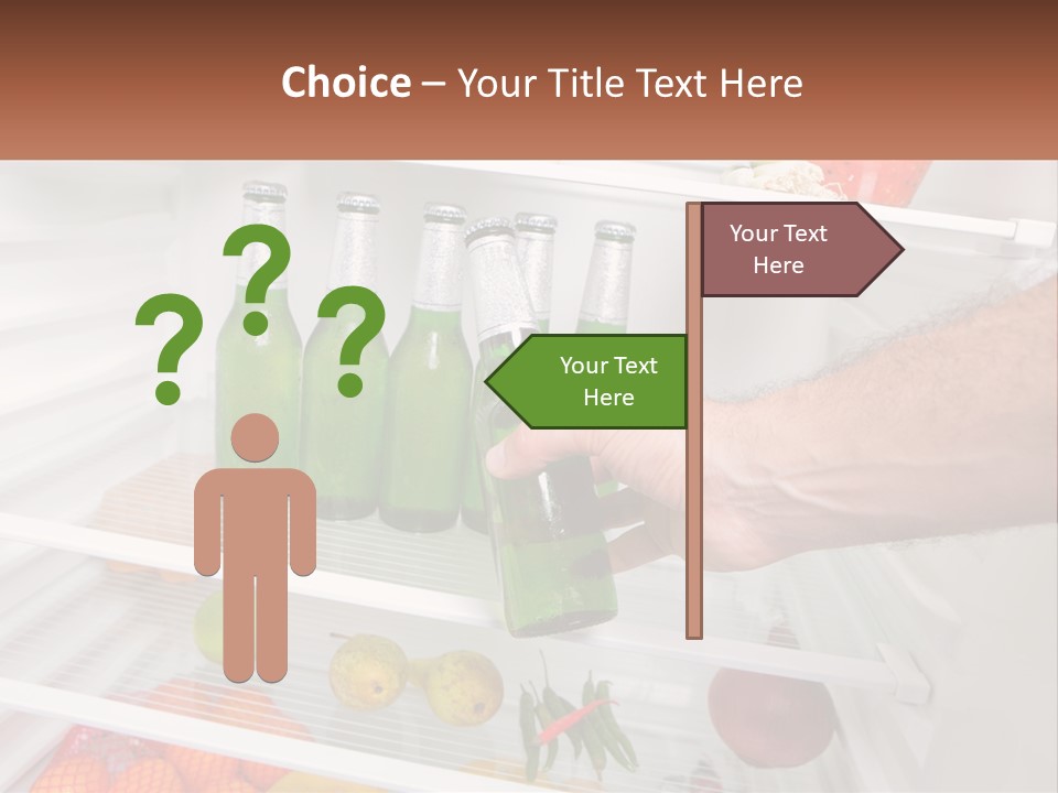A Person Opening A Refrigerator With Green Drinks PowerPoint Template