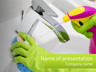 A Person In Green Gloves Washing A Sink PowerPoint Template