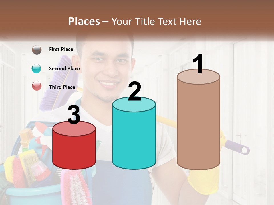 A Man Holding A Bucket Full Of Cleaning Supplies PowerPoint Template