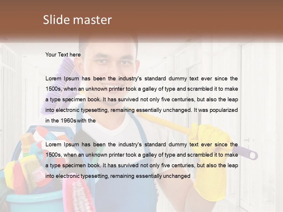 A Man Holding A Bucket Full Of Cleaning Supplies PowerPoint Template