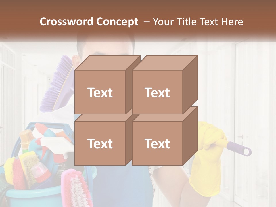 A Man Holding A Bucket Full Of Cleaning Supplies PowerPoint Template