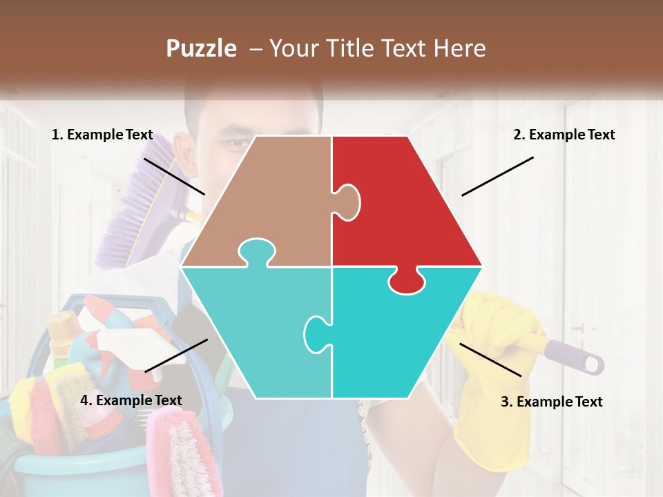 A Man Holding A Bucket Full Of Cleaning Supplies PowerPoint Template