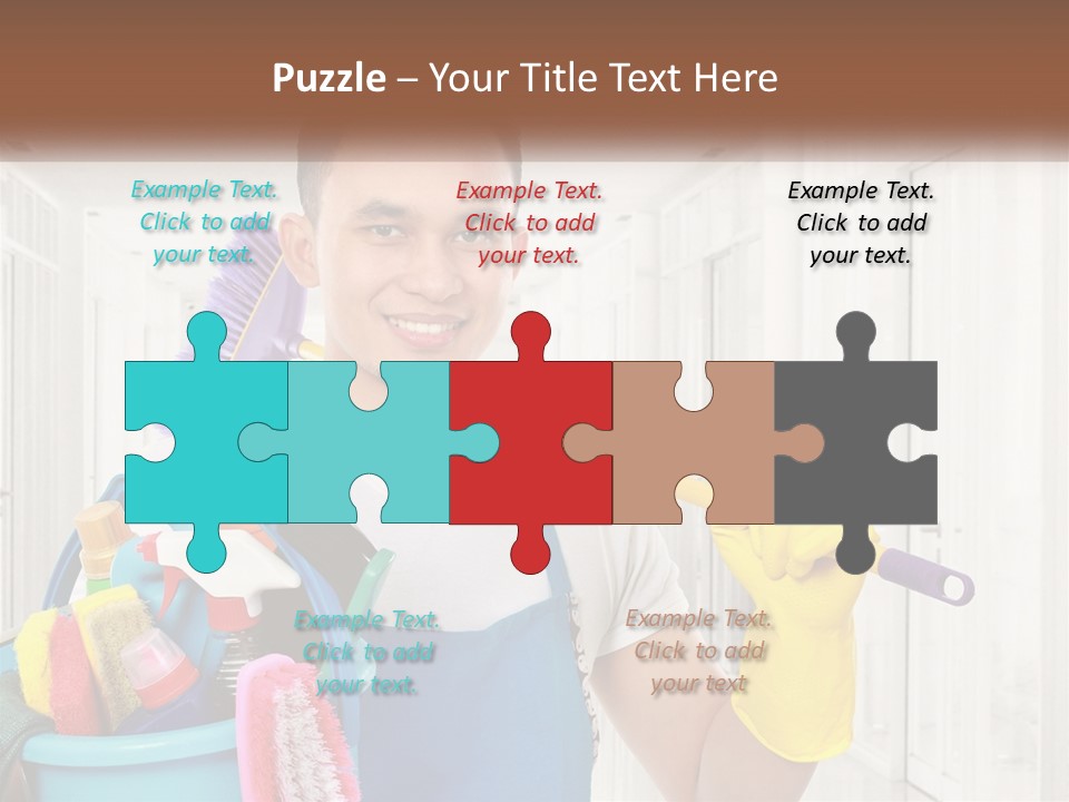 A Man Holding A Bucket Full Of Cleaning Supplies PowerPoint Template