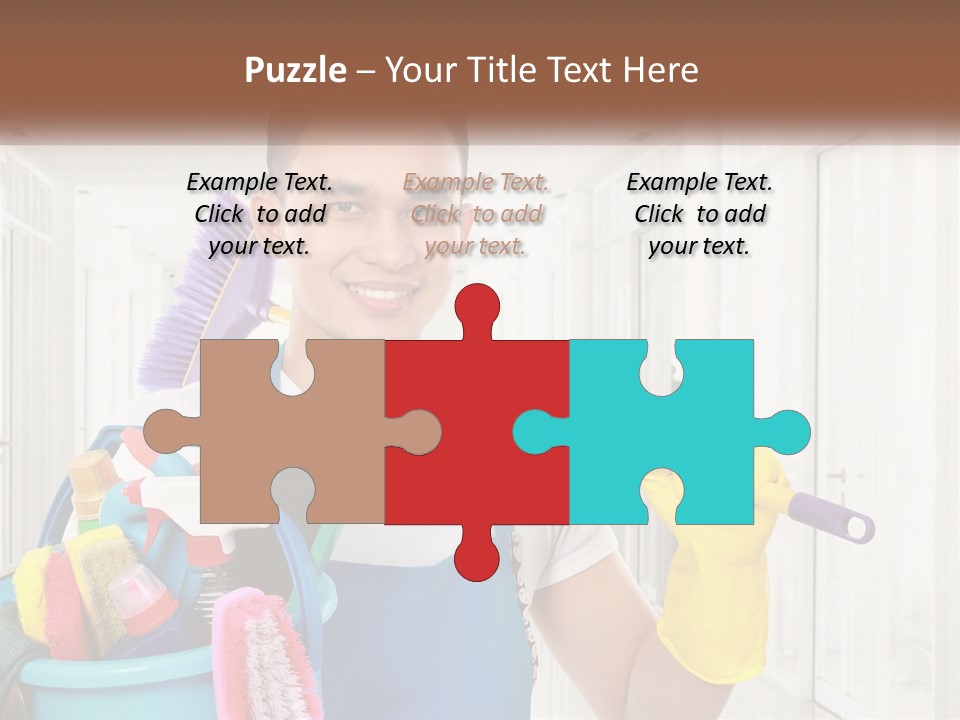 A Man Holding A Bucket Full Of Cleaning Supplies PowerPoint Template