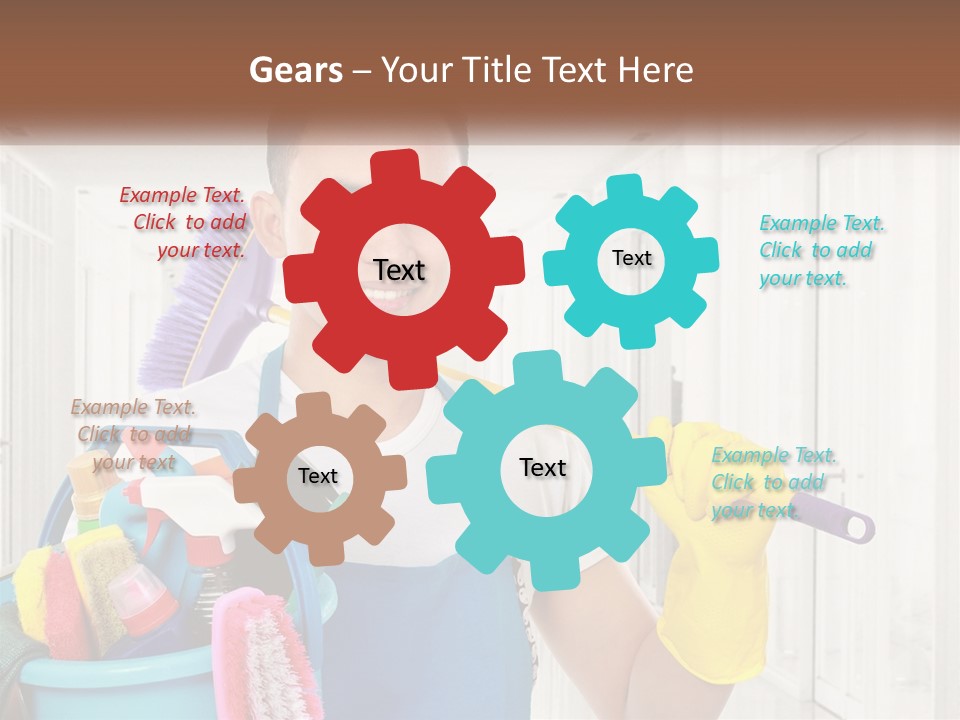 A Man Holding A Bucket Full Of Cleaning Supplies PowerPoint Template