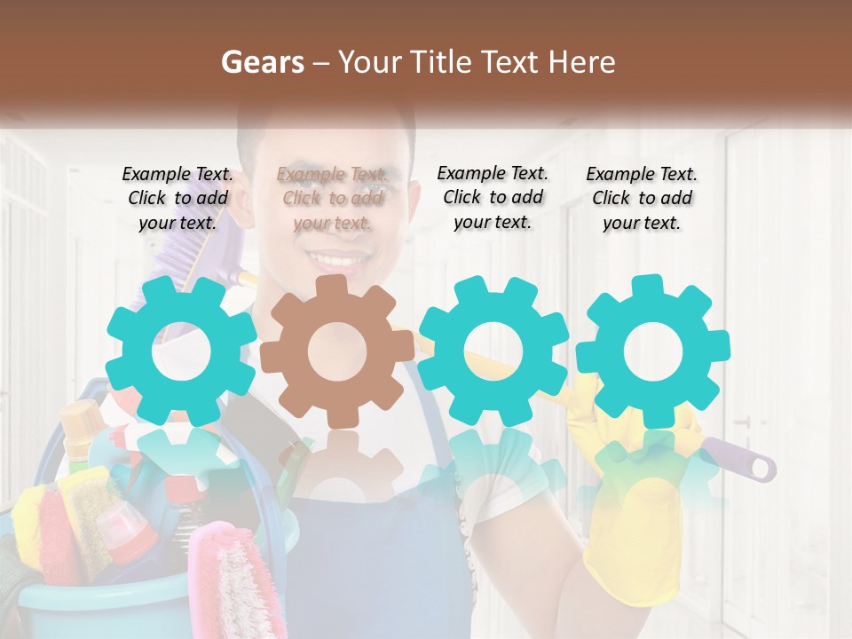 A Man Holding A Bucket Full Of Cleaning Supplies PowerPoint Template