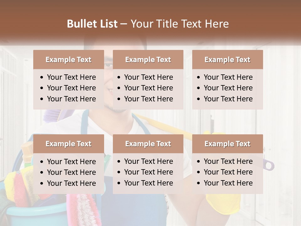 A Man Holding A Bucket Full Of Cleaning Supplies PowerPoint Template