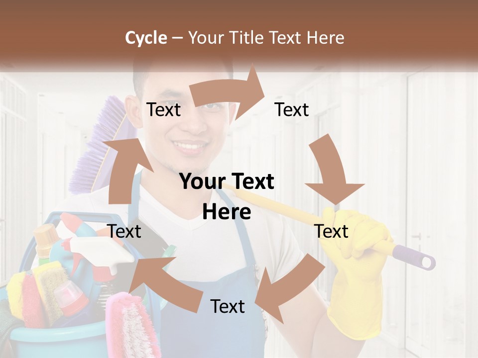 A Man Holding A Bucket Full Of Cleaning Supplies PowerPoint Template