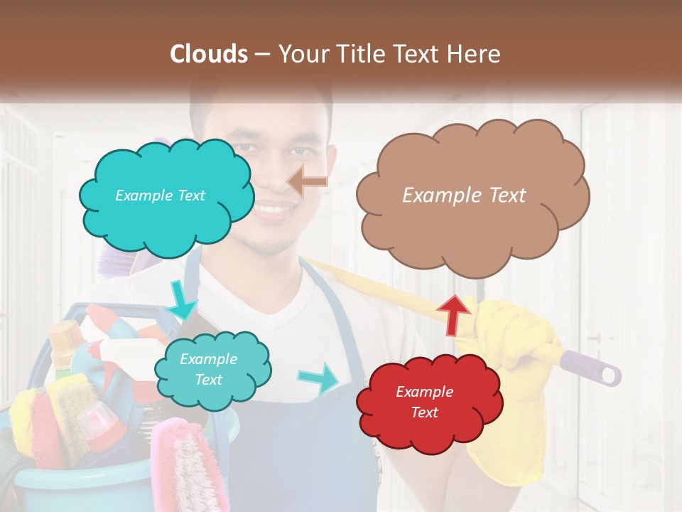 A Man Holding A Bucket Full Of Cleaning Supplies PowerPoint Template