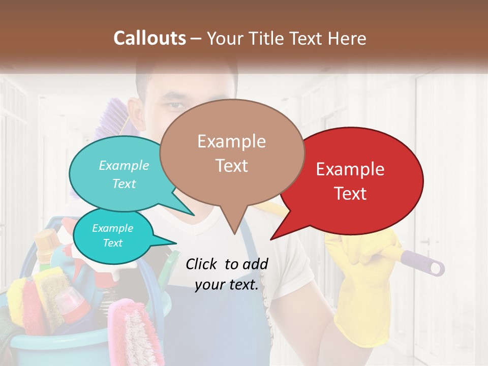 A Man Holding A Bucket Full Of Cleaning Supplies PowerPoint Template