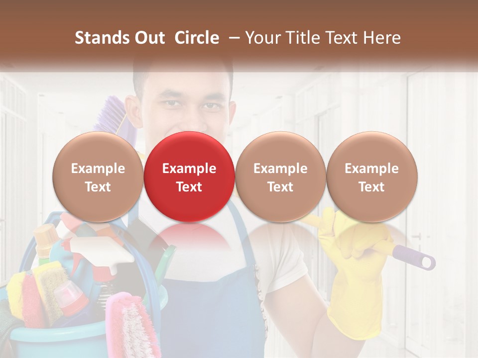 A Man Holding A Bucket Full Of Cleaning Supplies PowerPoint Template