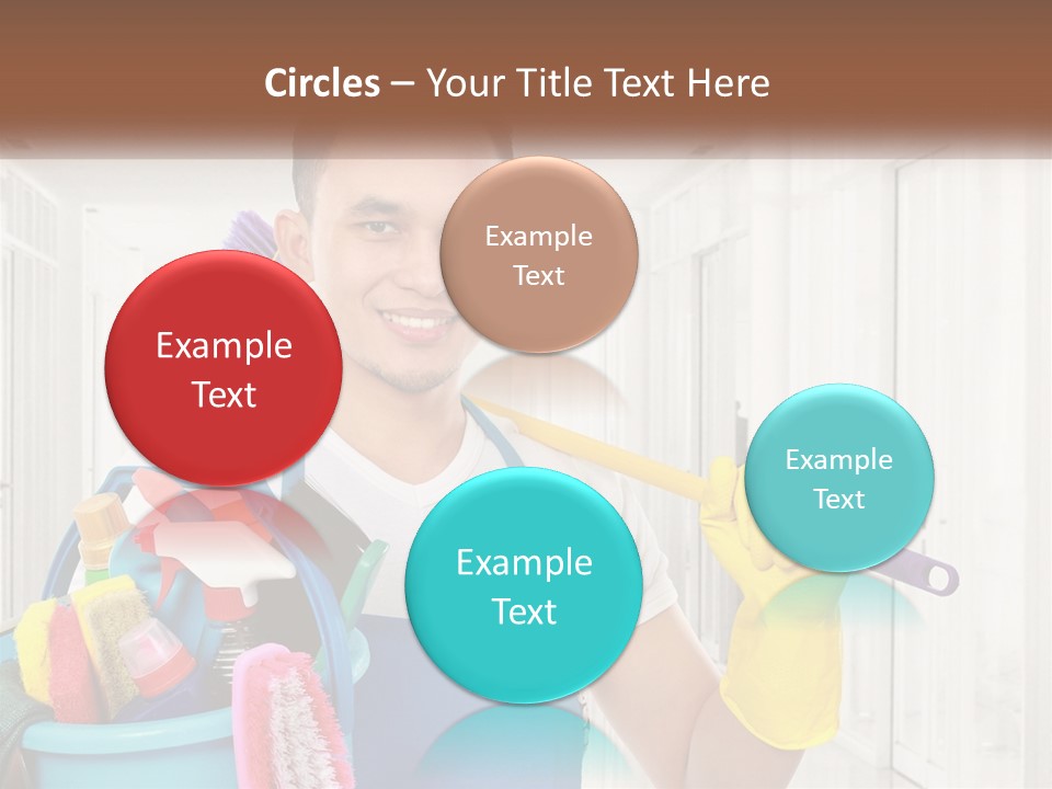 A Man Holding A Bucket Full Of Cleaning Supplies PowerPoint Template