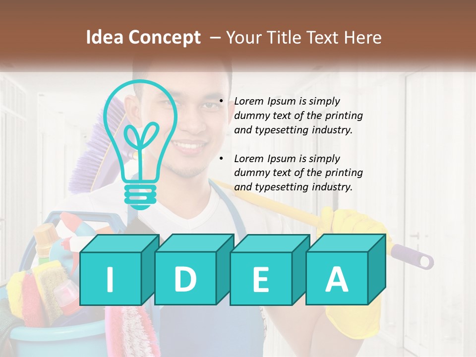 A Man Holding A Bucket Full Of Cleaning Supplies PowerPoint Template