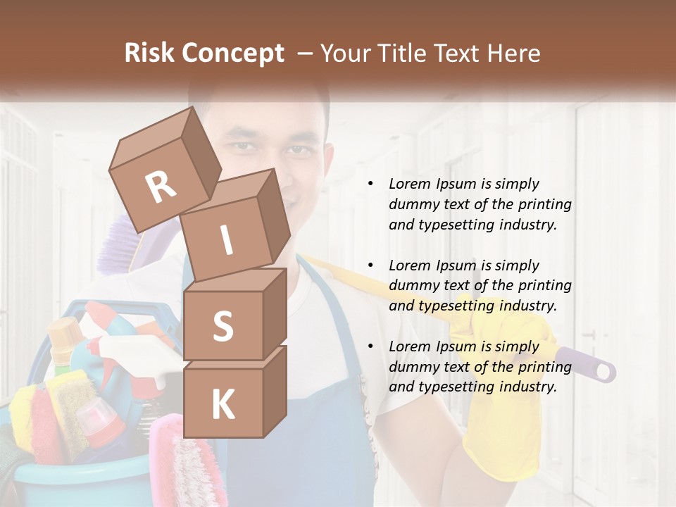 A Man Holding A Bucket Full Of Cleaning Supplies PowerPoint Template