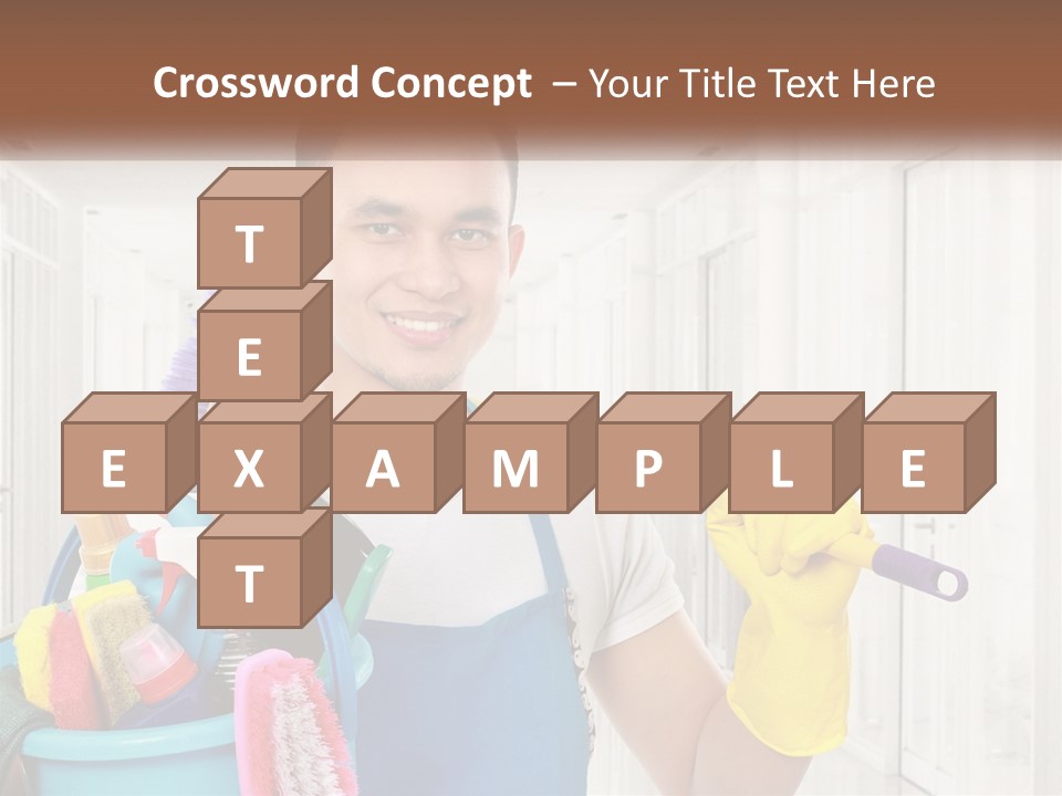 A Man Holding A Bucket Full Of Cleaning Supplies PowerPoint Template