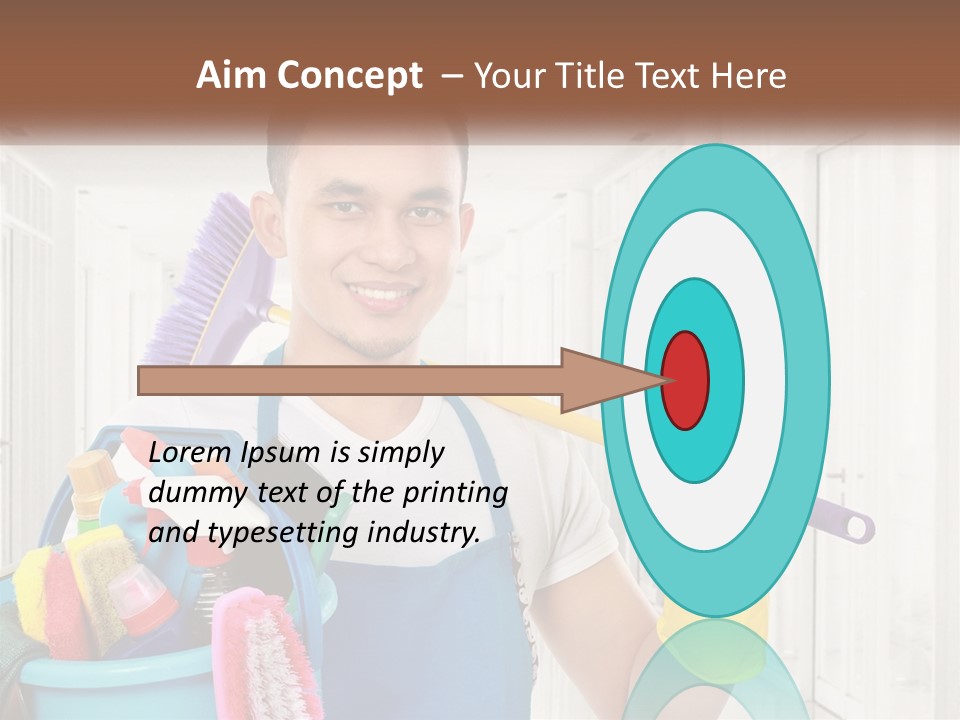 A Man Holding A Bucket Full Of Cleaning Supplies PowerPoint Template