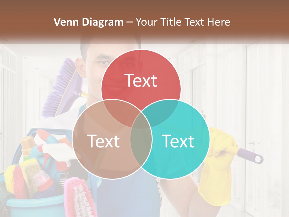 A Man Holding A Bucket Full Of Cleaning Supplies PowerPoint Template