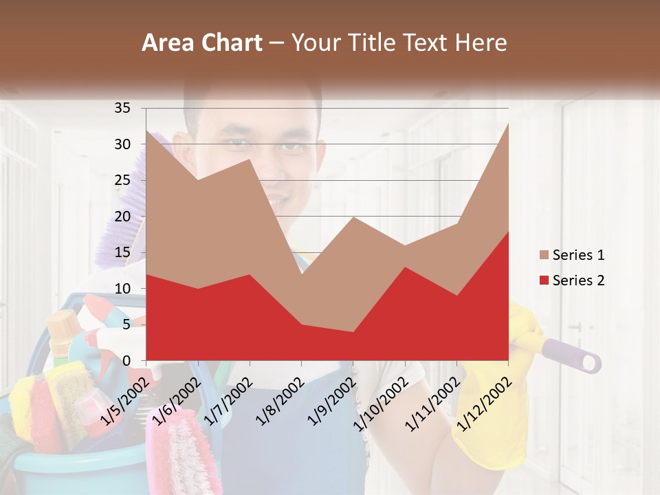 A Man Holding A Bucket Full Of Cleaning Supplies PowerPoint Template