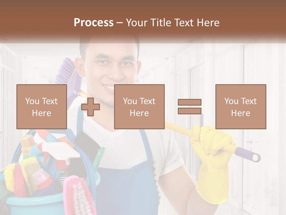 A Man Holding A Bucket Full Of Cleaning Supplies PowerPoint Template