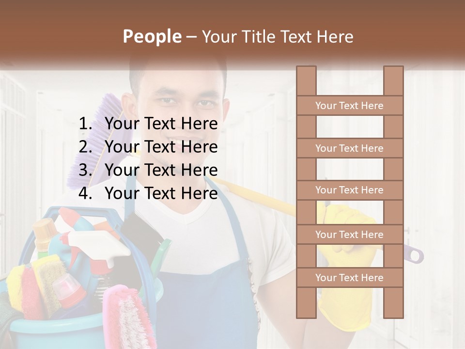 A Man Holding A Bucket Full Of Cleaning Supplies PowerPoint Template