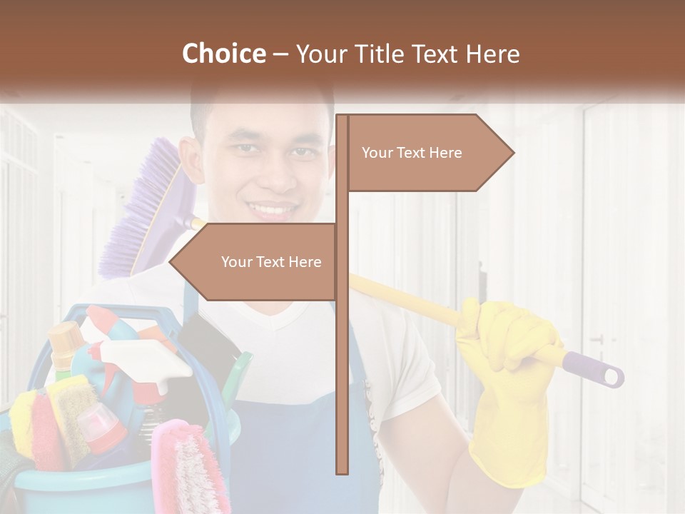 A Man Holding A Bucket Full Of Cleaning Supplies PowerPoint Template