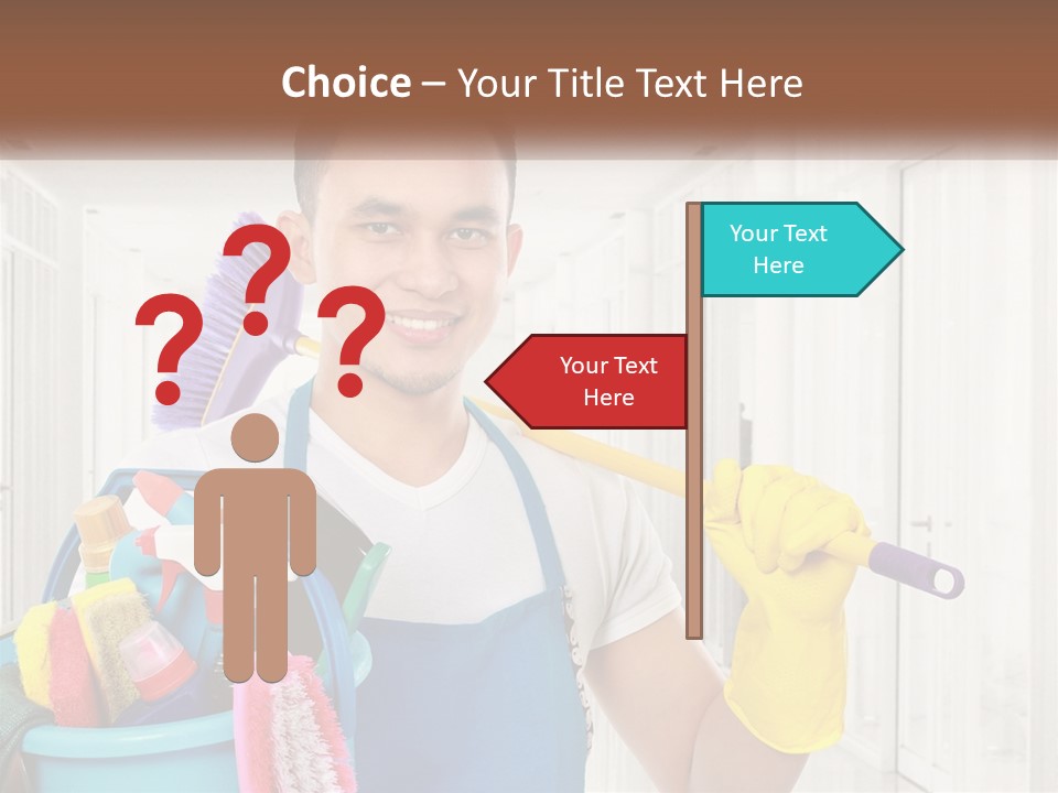 A Man Holding A Bucket Full Of Cleaning Supplies PowerPoint Template