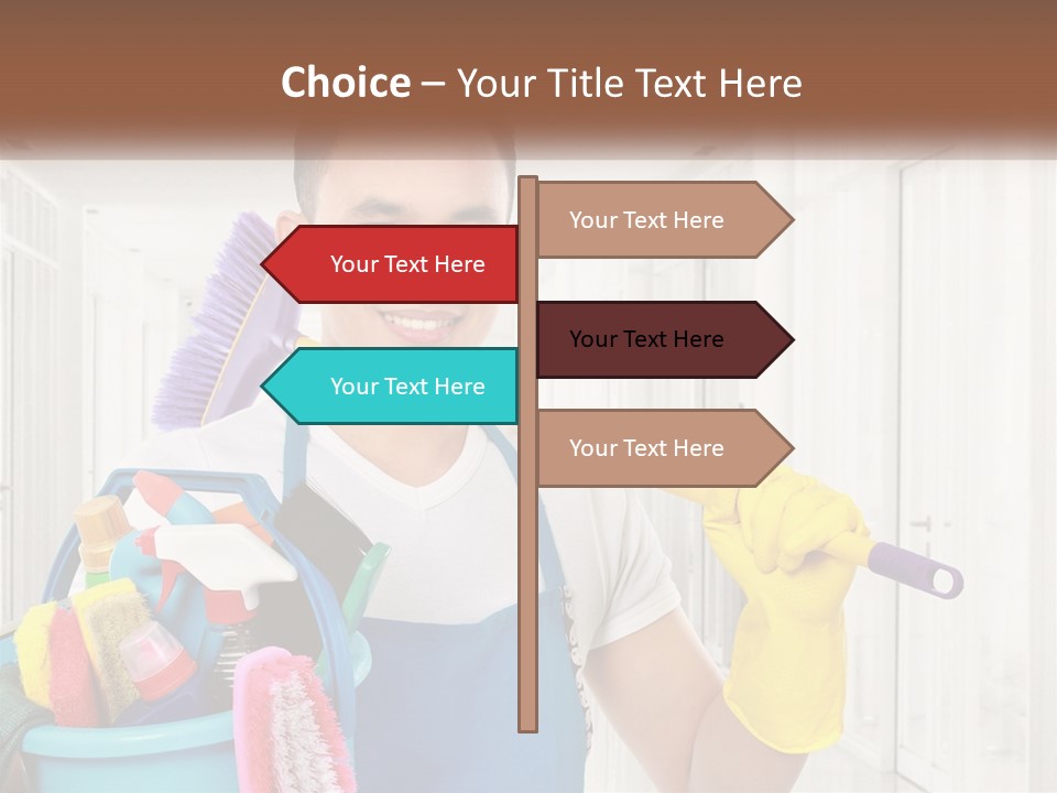 A Man Holding A Bucket Full Of Cleaning Supplies PowerPoint Template