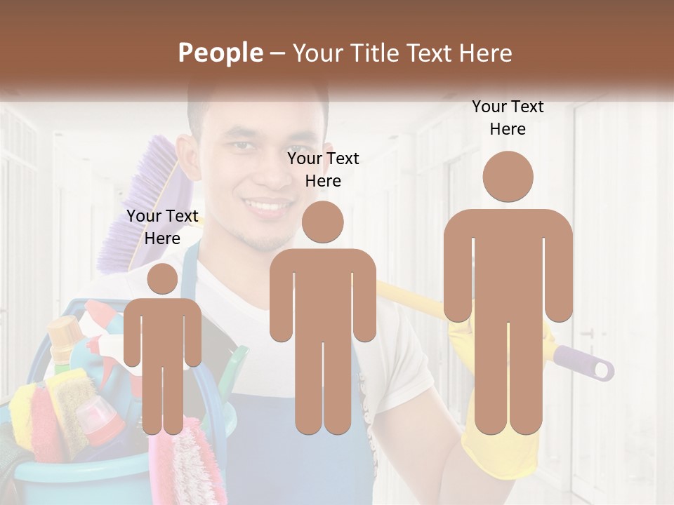 A Man Holding A Bucket Full Of Cleaning Supplies PowerPoint Template