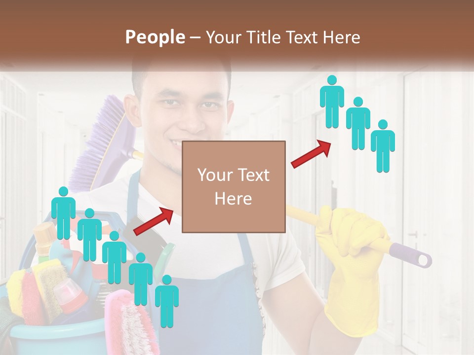 A Man Holding A Bucket Full Of Cleaning Supplies PowerPoint Template