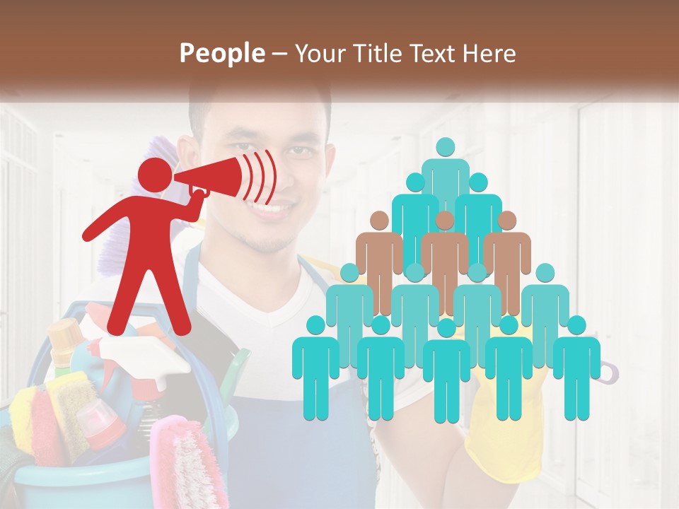A Man Holding A Bucket Full Of Cleaning Supplies PowerPoint Template