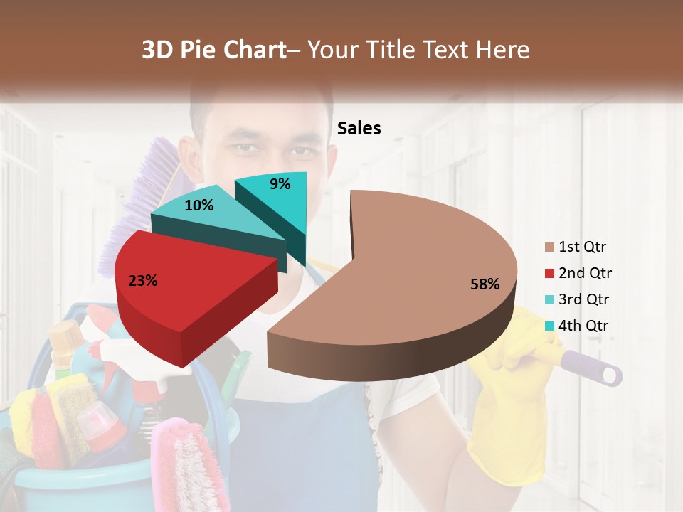 A Man Holding A Bucket Full Of Cleaning Supplies PowerPoint Template