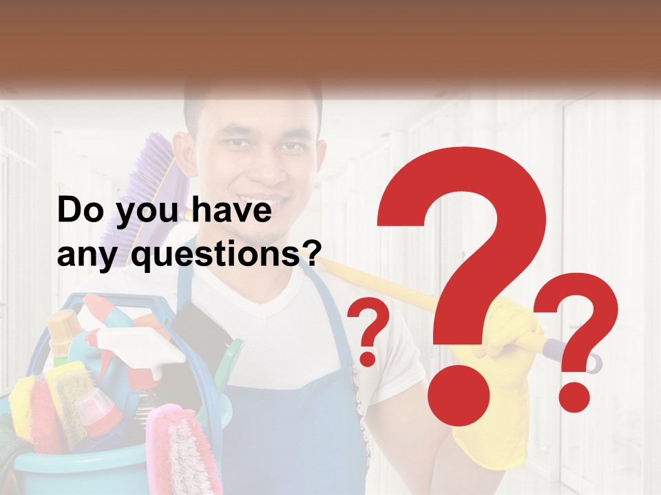 A Man Holding A Bucket Full Of Cleaning Supplies PowerPoint Template