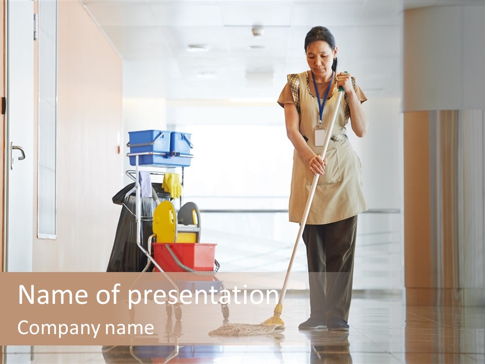 A Woman Cleaning The Floor With A Mop PowerPoint Template