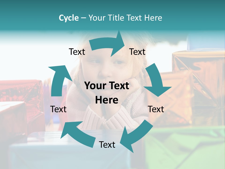 A Little Girl Sitting In Front Of A Pile Of Presents PowerPoint Template