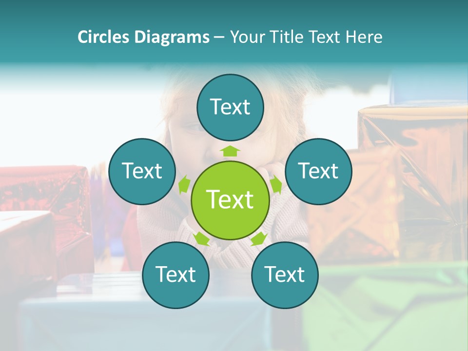 A Little Girl Sitting In Front Of A Pile Of Presents PowerPoint Template