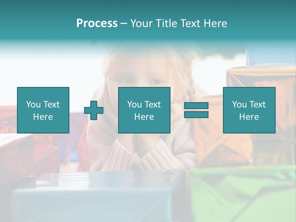 A Little Girl Sitting In Front Of A Pile Of Presents PowerPoint Template