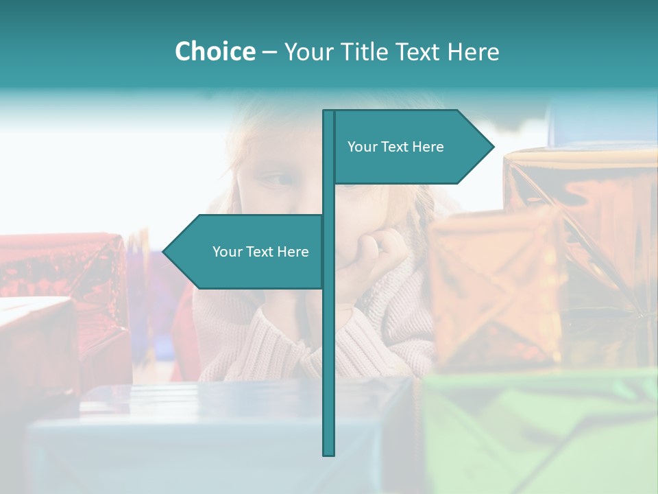 A Little Girl Sitting In Front Of A Pile Of Presents PowerPoint Template