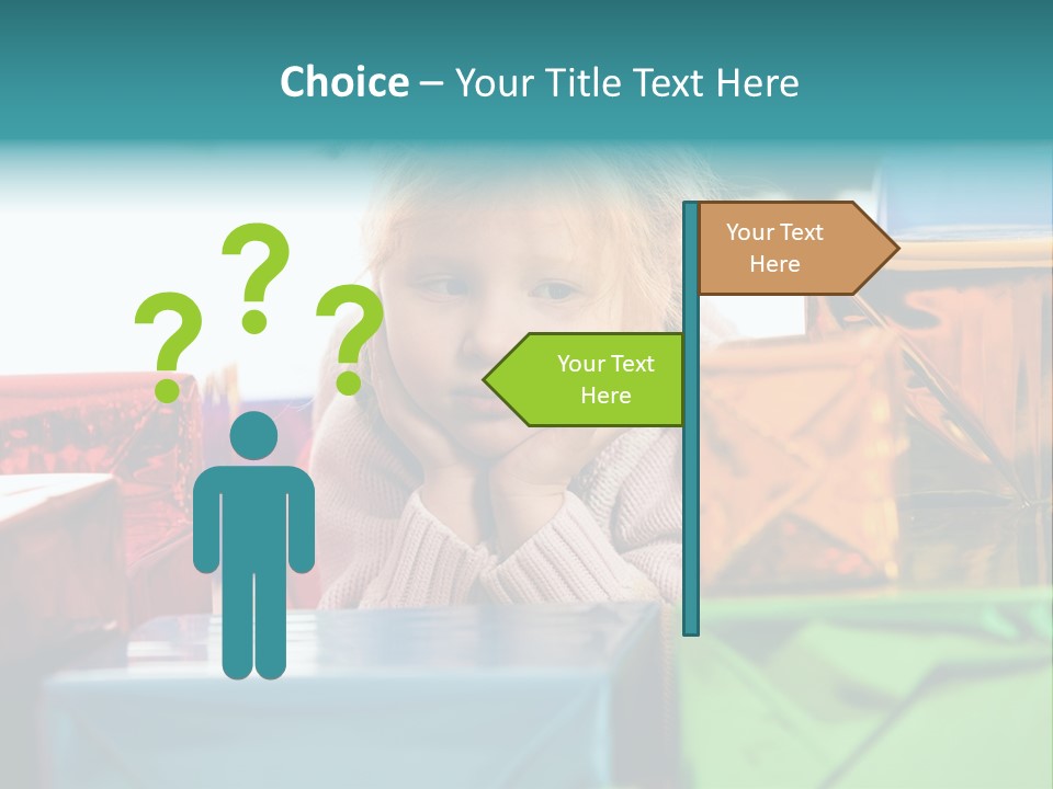 A Little Girl Sitting In Front Of A Pile Of Presents PowerPoint Template