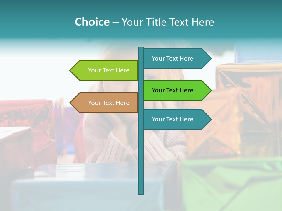 A Little Girl Sitting In Front Of A Pile Of Presents PowerPoint Template