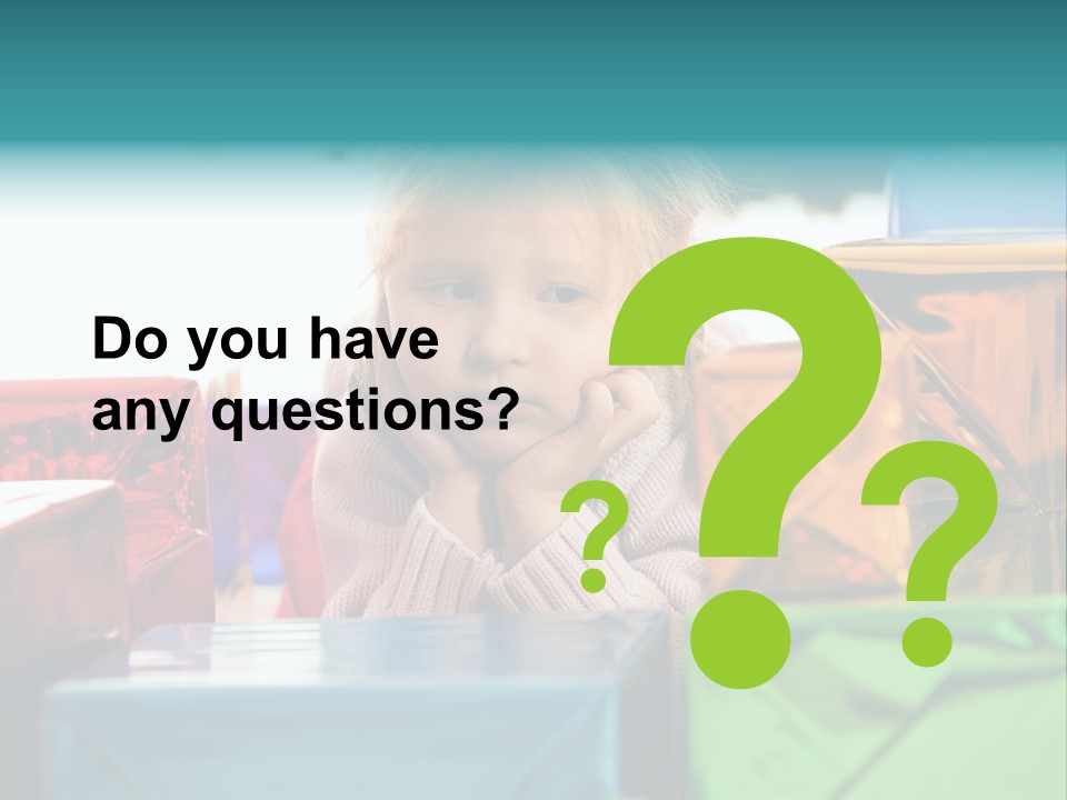 A Little Girl Sitting In Front Of A Pile Of Presents PowerPoint Template