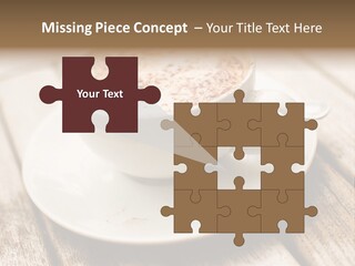 A Cup Of Coffee On A Saucer On A Wooden Table PowerPoint Template